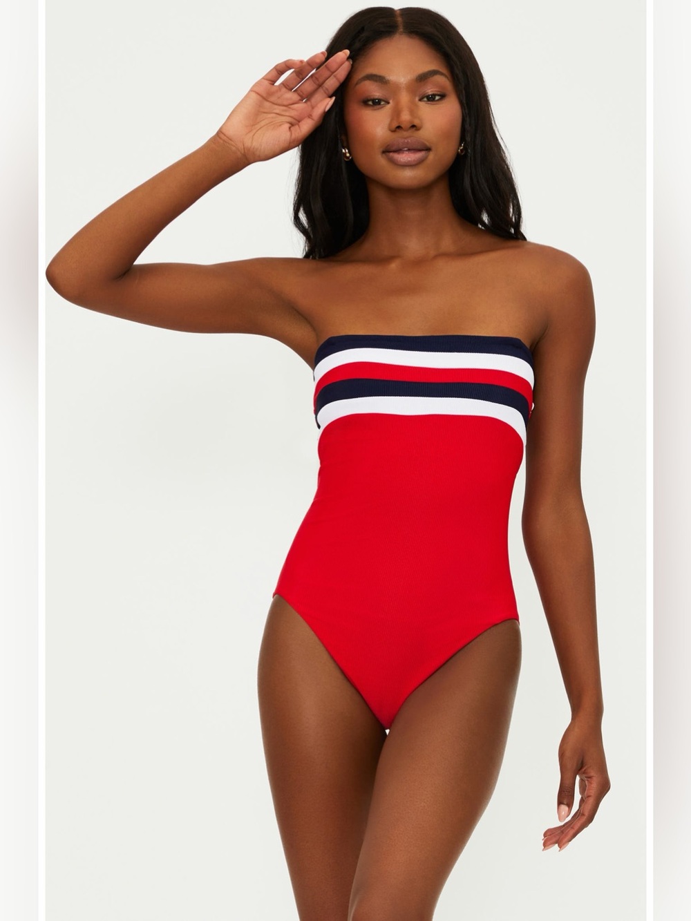 New! Beach Riot Jessa Stripe Rib One-Piece American Colorblock 34197